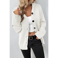 White Drawstring Hooded Button Up Drop Shoulder Sweater Cardigan - S thumbnail