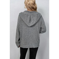 Medium Grey Drawstring Hooded Button Up Drop Shoulder Sweater Cardigan - S thumbnail