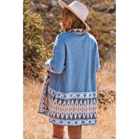 Azura Exchange Blue Aztec Print Open Front Knitted Cardigan - L thumbnail