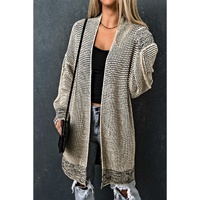 Apricot Plaid Knitted Long Open Front Cardigan - S thumbnail