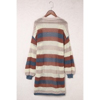 Blue Striped Color Block Hollowed Knit Cardigan - S thumbnail