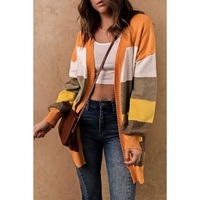 Open Front Pocketed Colorblock Cardigan - S thumbnail