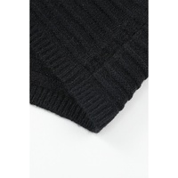 Black Horizontal Rib Knitted Open Front Hooded Cardigan - M thumbnail