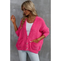 Rose Buttons Front Pocketed Sweater Cardigan - L thumbnail