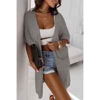Gray Dolman Half Sleeve Pocketed Long Cardigan - L thumbnail