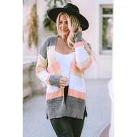 Multicolor Color Block Striped Pocketed Open Cardigan - L thumbnail