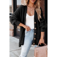 Black Buttoned Front Drop Shoulder Knitted Cardigan - S thumbnail