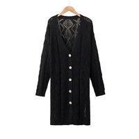 Azura Exchange Black Hollow-out Openwork Knit Cardigan - M thumbnail