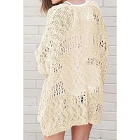 Apricot Casual Hollowed Knit Dolman Sleeve Cardigan - XL thumbnail