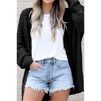 Black Casual Hollowed Knit Dolman Sleeve Cardigan - S thumbnail