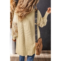 Apricot Crochet Lace Sleeve Ribbed Knit Cardigan - S thumbnail