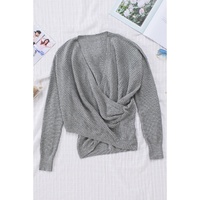 Gray Black/Pink/Gray/Khaki/Apricot  Wrap V Neck Waffle Sweater - XL thumbnail