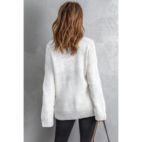 White V neck Drop Shoulder Knitted Sweater - M thumbnail
