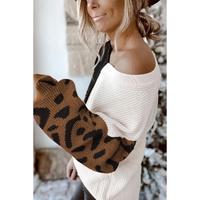 Azura Exchange Leopard Print Contrast Color V Neck Sweater - S thumbnail