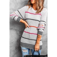 Gray Ribbed Knit Striped Sweater - L thumbnail