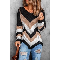 Black Chevron Colorblock Knit Sweater - S thumbnail