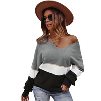 Gray Colorblock V Neck Sweater - 2XL thumbnail