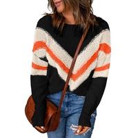 Black Chevron Striped Drop Shoulder Sweater - XL thumbnail