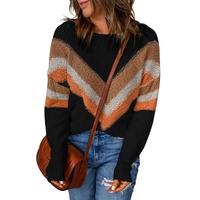 Multicolor Chevron Striped Drop Shoulder Sweater - L thumbnail