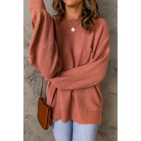 Solid Color Puffy Sleeve Pocketed Sweater - L thumbnail