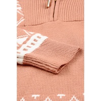 Azura Exchange Pink Geometry Knit Quarter Zip Sweater - L thumbnail