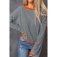 Contrast Trimmed Striped Drop Shoulder Sweater - M thumbnail