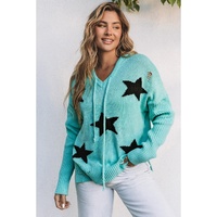 Green V Neck Star Pattern Hooded Sweater with Slits - XL thumbnail
