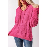 Rose Loose Popcorn Textured Hooded Sweater - S thumbnail