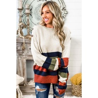 White Buttoned Shoulder Drop Shoulder Striped Sweater - S thumbnail