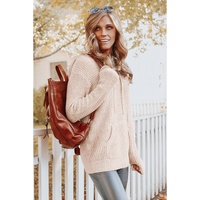 Azura Exchange Apricot Waffle Knit Buttons Hooded Sweater with Pocket - XL thumbnail