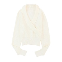 Azura Exchange Beige Ribbed Long Sleeve Surplice Crop Sweater - XL thumbnail
