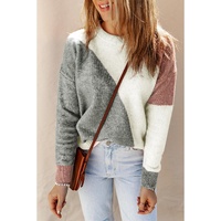 Gray Colorblock Ribbed Trim Round Neck Sweater - XL thumbnail