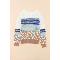 Multicolor Leopard Striped Mix Pattern Knit Crochet Sweater - M thumbnail