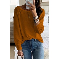 Brown Long Sleeve Cutout Shoulder Relaxed Sweater - L thumbnail
