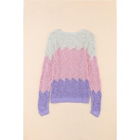 Pink Color Block Hollow Knitted Loose Sweater - M thumbnail