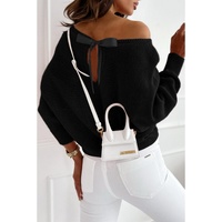 Black Ribbon Bow Knot Dolman Sleeve Sweater - XL thumbnail