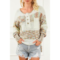 Multicolor Space Dye Henley Knit Sweater - M thumbnail