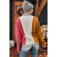 Multicolor Colorblock Textured Drop Shoulder Sweater - L thumbnail