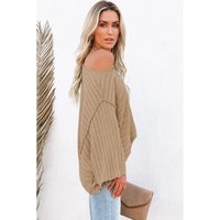 Brown Exposed Seam Ribbed Knit Dolman Top - M thumbnail