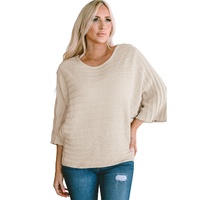 Apricot Exposed Seam Ribbed Knit Dolman Sweater - L thumbnail