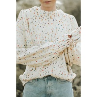 Beige Colorful Dots Cable Knit Crew Neck Sweater - XL thumbnail
