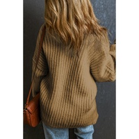 Khaki Ribbed Knit Round Neck Slouchy Chunky Sweater - L thumbnail
