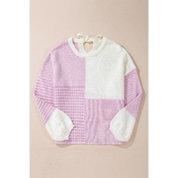 Bonbon Neutral Colorblock Tie Back Sweater - L thumbnail