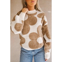 Khaki Big Flower Pattern Drop Shoulder Sweater - XL thumbnail