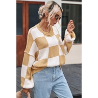 Khaki Checkered Bishop Sleeve Sweater - M thumbnail
