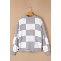Gray Checkered Bishop Sleeve Sweater - L thumbnail