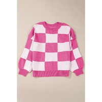 Rose Checkered Bishop Sleeve Sweater - M thumbnail