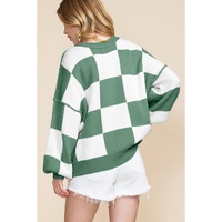 Green Checkered Bishop Sleeve Sweater - M thumbnail