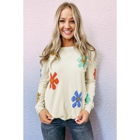 White Sweet Floral Pullover Sweater - XL thumbnail