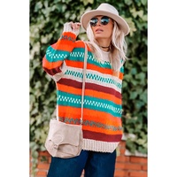 Multicolor Color Block Striped Loose Sleeve Sweater - S thumbnail